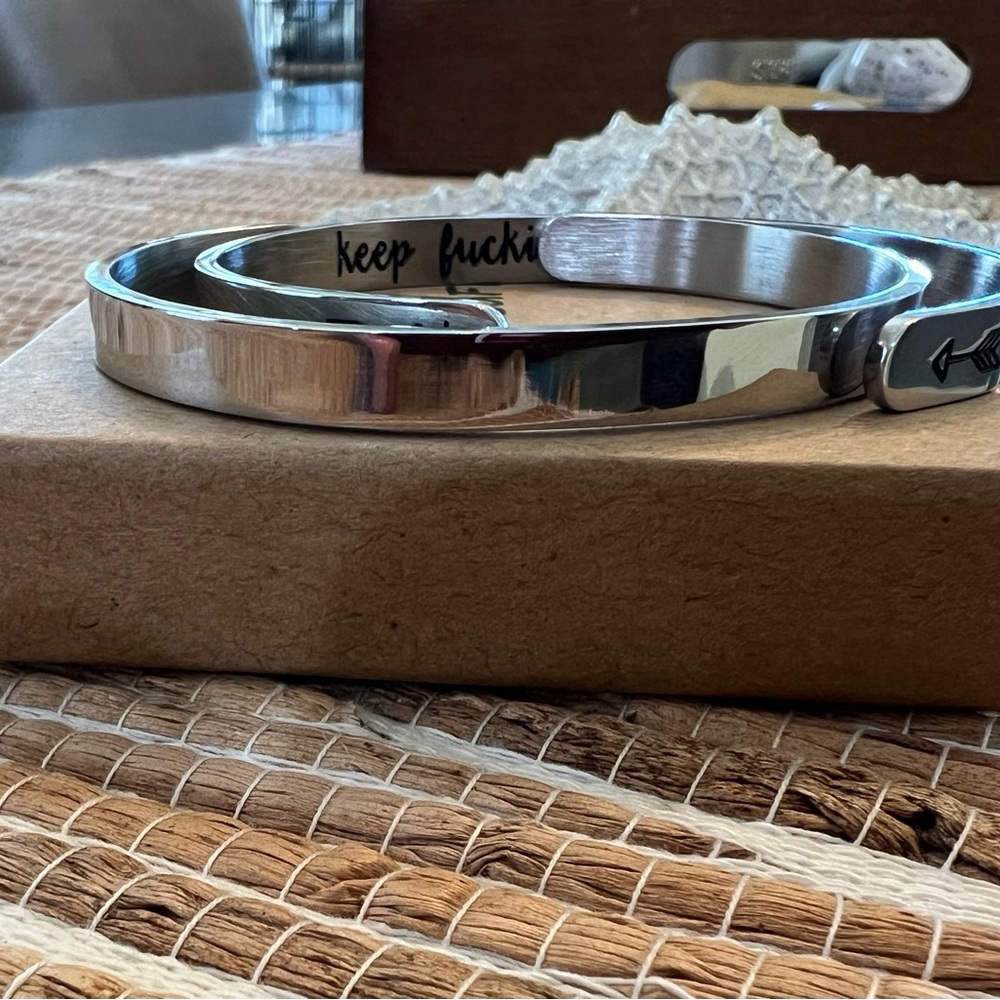 2 Stainlesss Steel cuff BESTIES  bracelet’s by Joycuff, includes box.